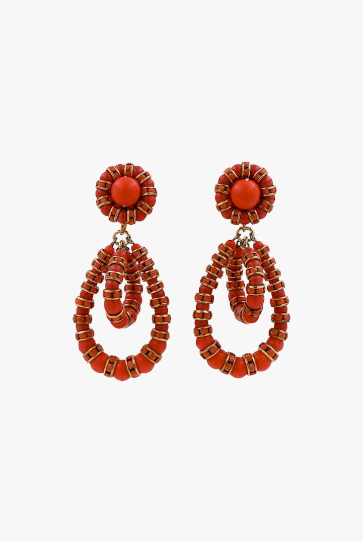 Boucles d'oreilles en perles rouge fermoir clip - fabriqué à la main en france - françoise montague