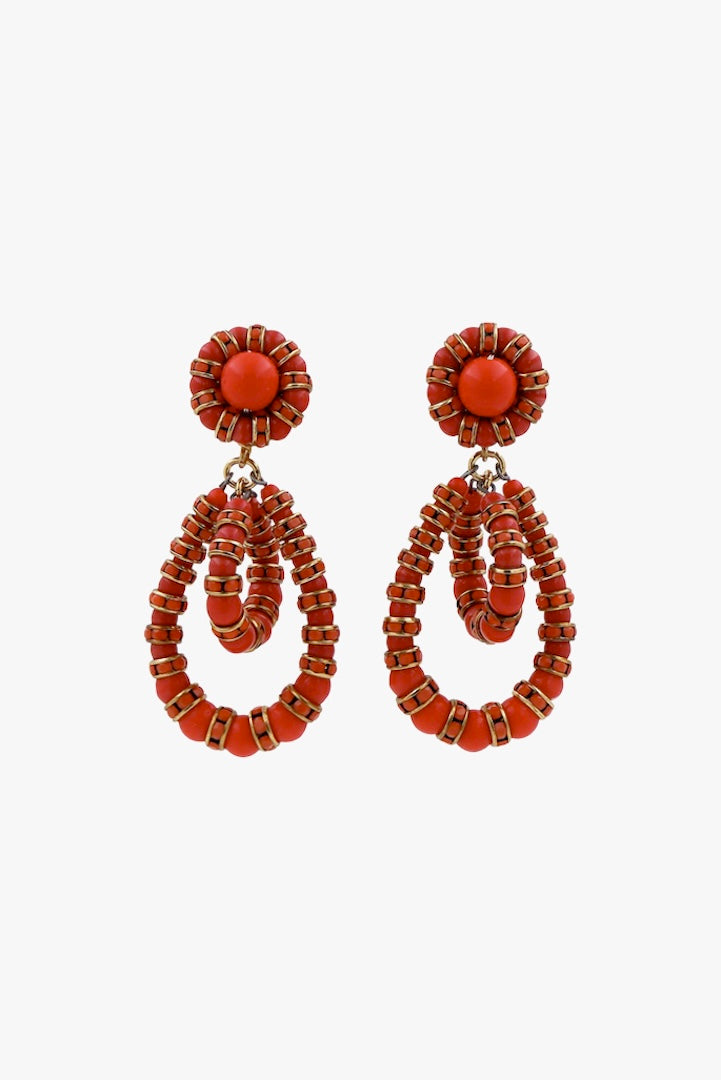 Boucles d'oreilles en perles rouge fermoir clip - fabriqué à la main en france - françoise montague