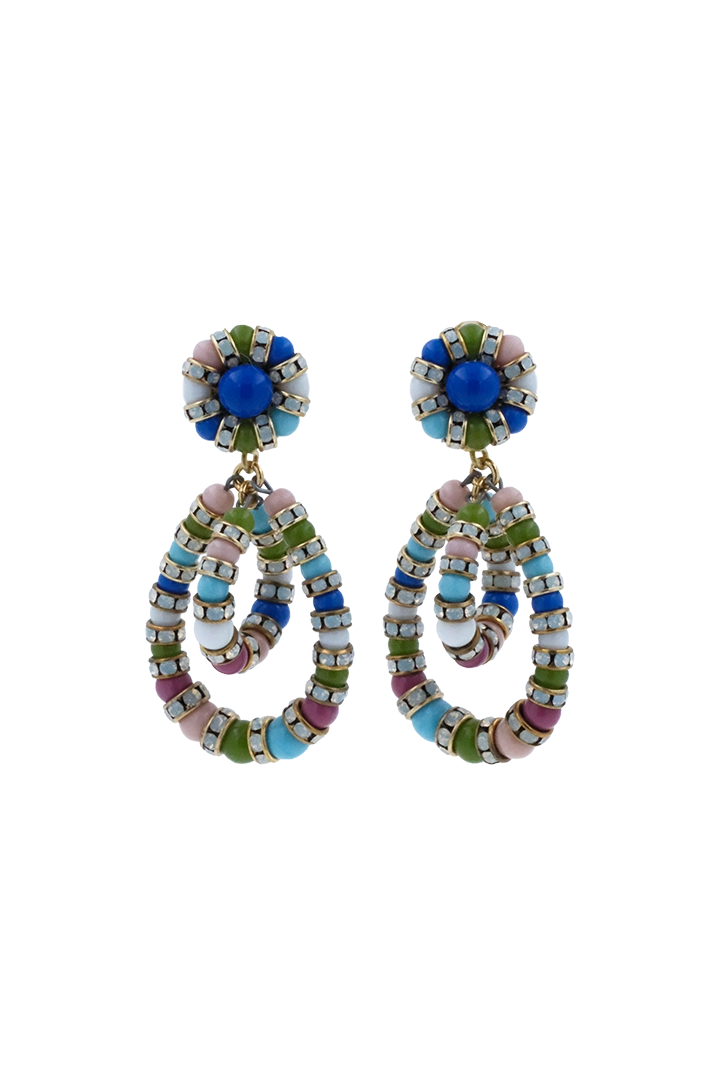 Boucles d'Oreilles en perles multicolore bleu, vert, rose et turquoise petite small et pendantes avec un fermoir clip