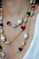 Sautoir en perles multicouleur et rondelle de strass doré et cristal - bijou fantaisie