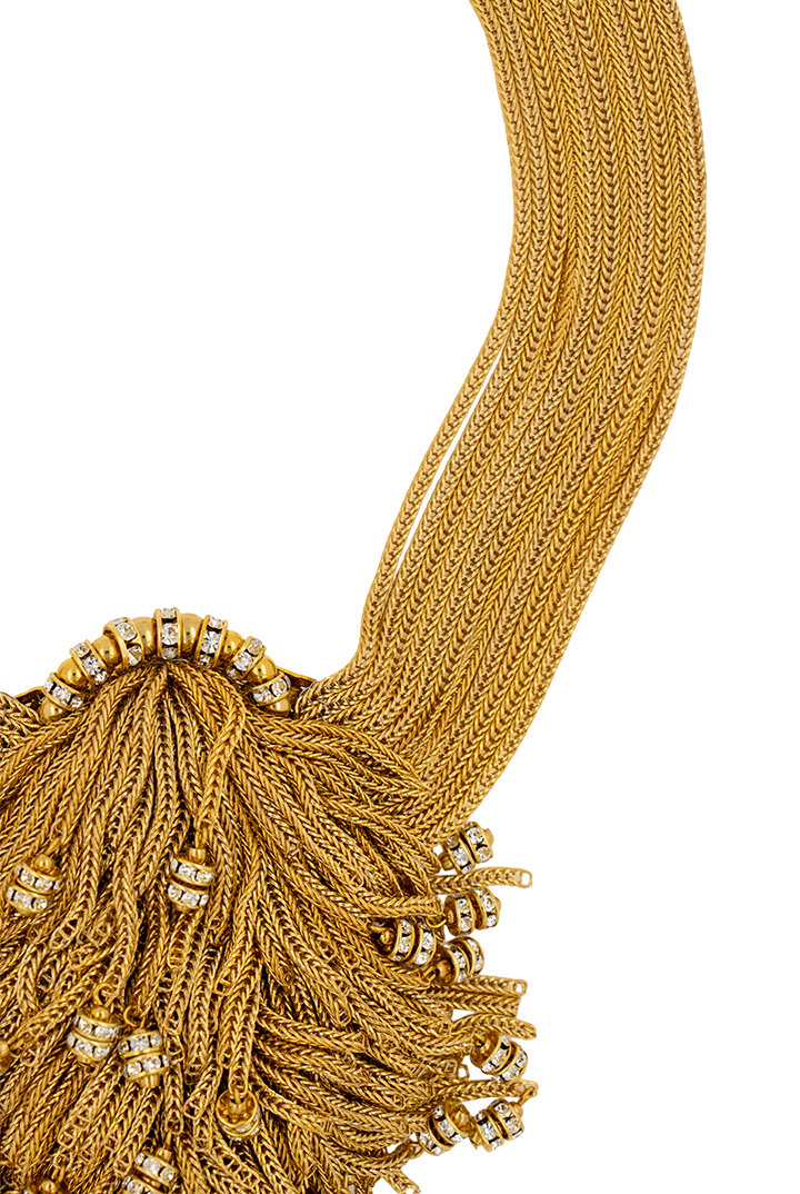 Collier fait à la main en France en chaîne dorée et en rondelle de strass cristal bijou couture de luxe