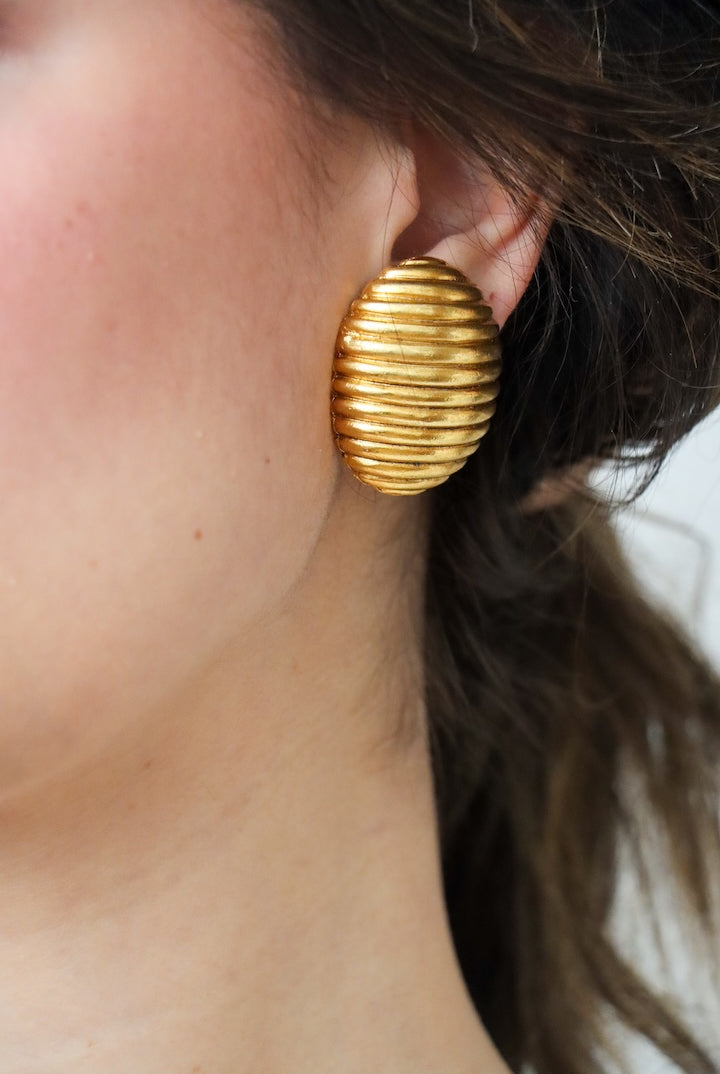 Boucles d'Oreilles Vintage Dorées cabochon et fermoir clip