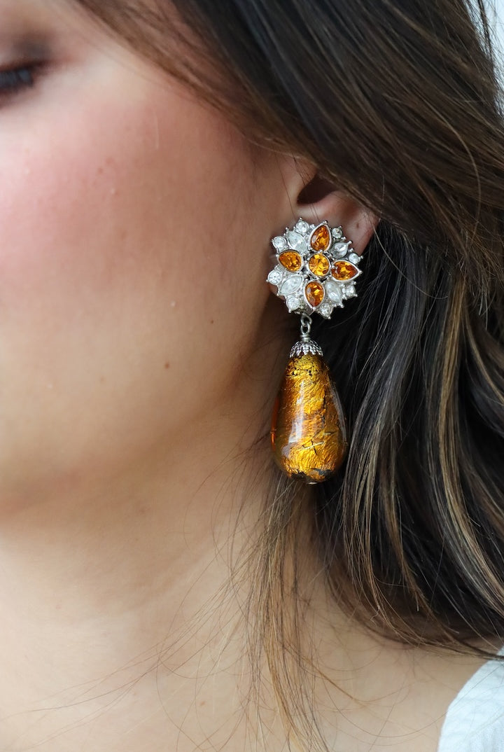 Boucles d'oreilles Pendantes fermoir clip argentée et perles Topaze Françoise Montague - pièce unique