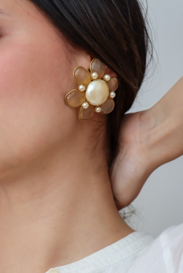 Boucles d'oreilles En Forme de Fleur Vintage - Fermoir clip