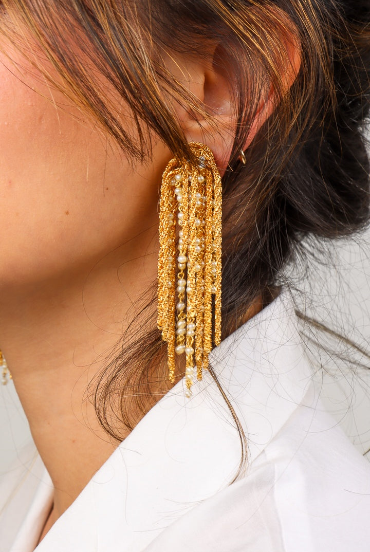 boucles d'oreilles dorées Gonzague perles blanches bijou fait main