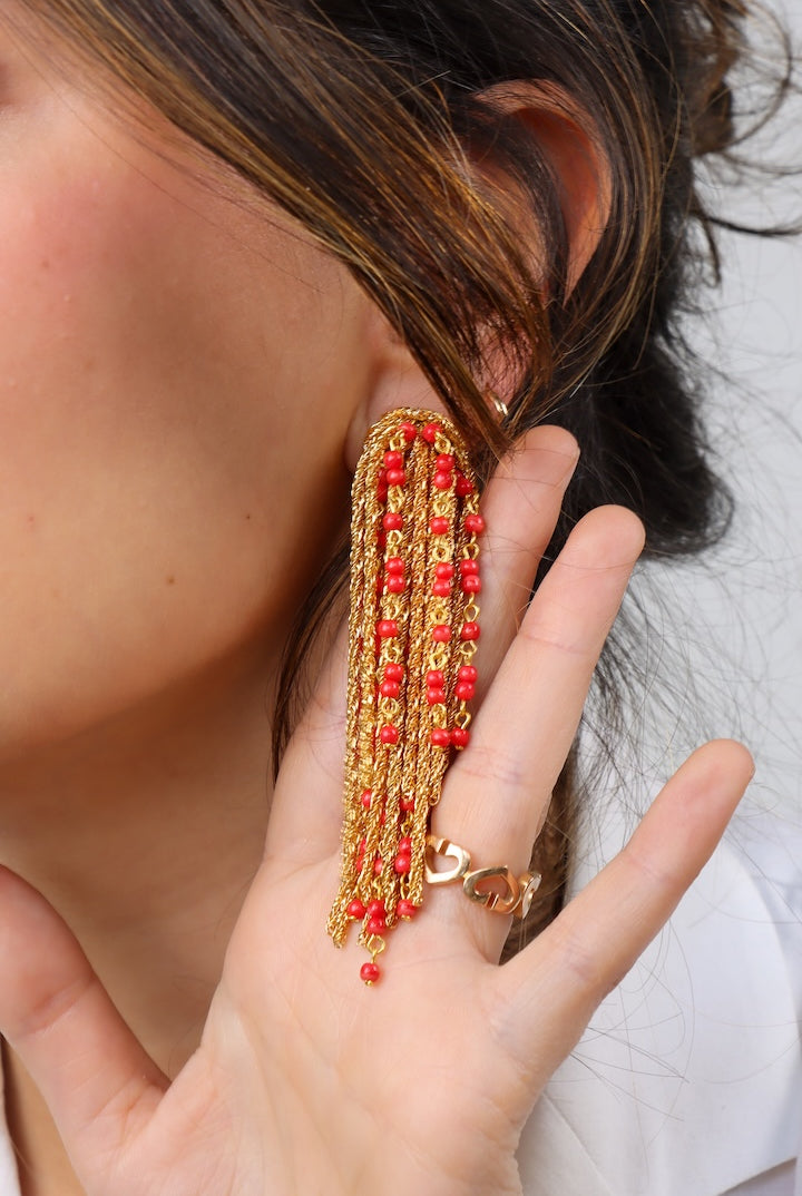 boucles d'oreilles Gonzague perle rouge longues