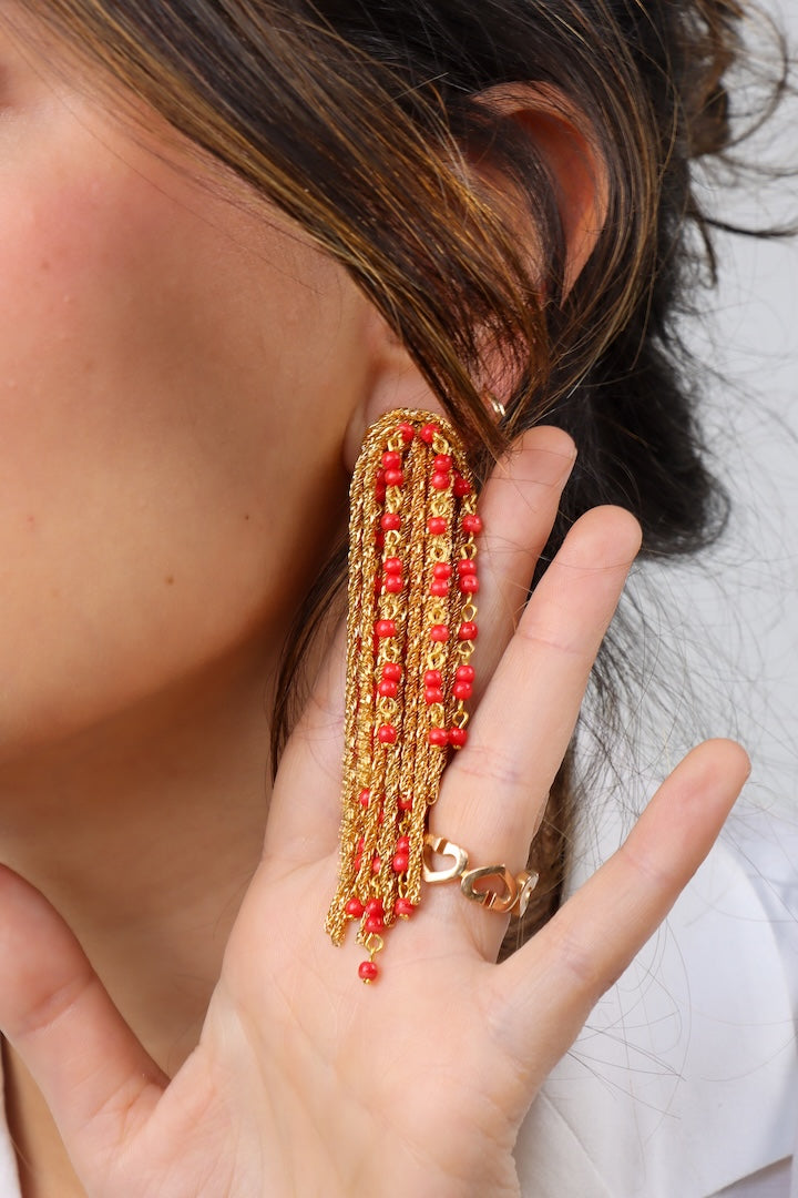 boucles d'oreilles Gonzague perle rouge longues