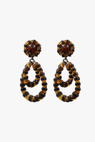 Petites paire de Boucles d'oreilles perles marron transparent et rondelles de strass couleur noir avec fermoir clip - bijou fait main