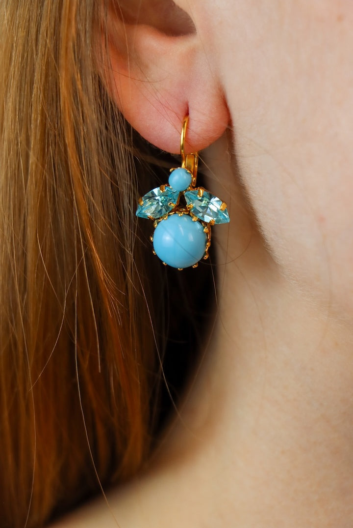 Boucles d'oreilles en forme d'abeille bleu turquoise en perles et strass - bijou fait main