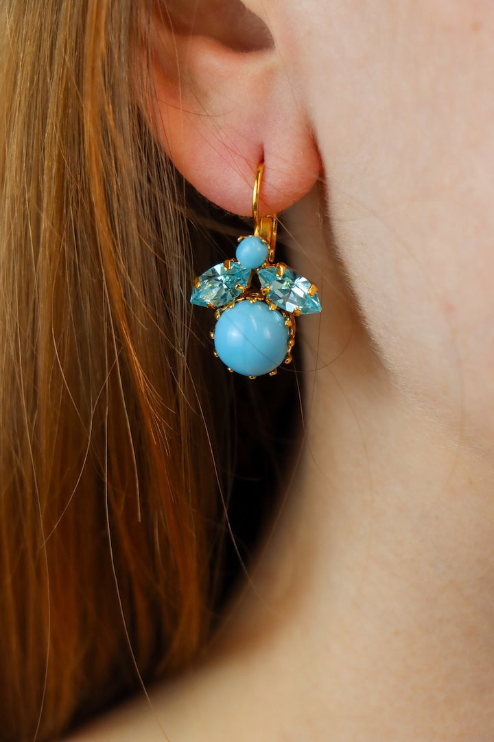 Boucles d'oreilles en forme d'abeille bleu turquoise en perles et strass - bijou fait main