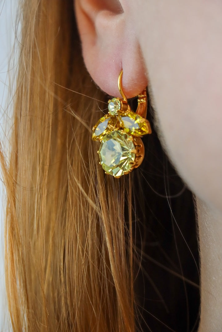 Boucles d'oreilles en forme d'abeilles Jaune en strass et détail dorée - Bijou fait main
