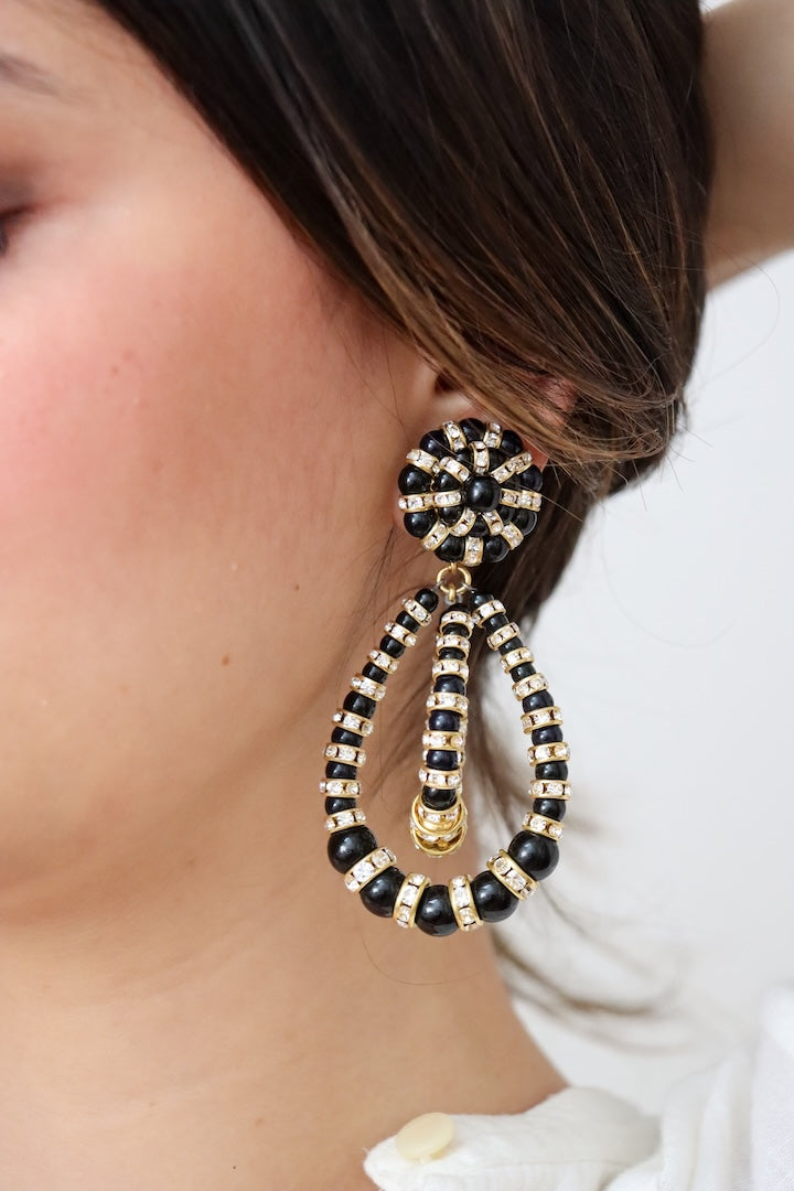 Paire de boucles d'oreilles XL Noir et doré - fermoir clip