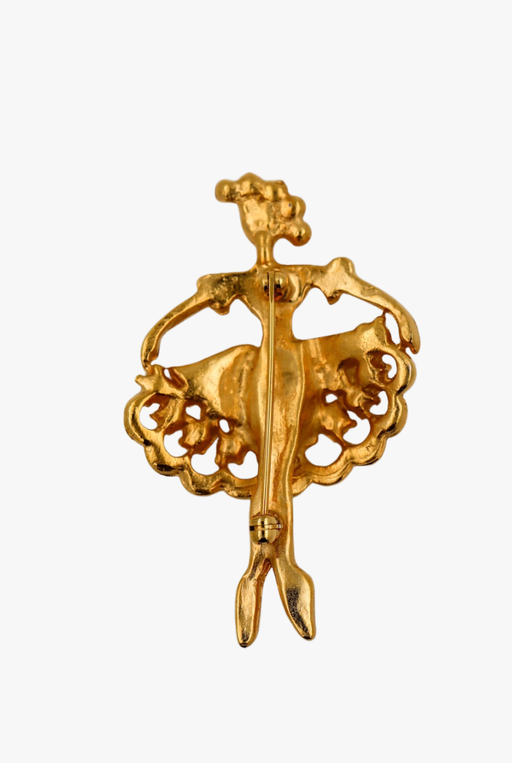Dos de Broche en silhouette de danseuse étoile vintage dorée détail sur le fermoir