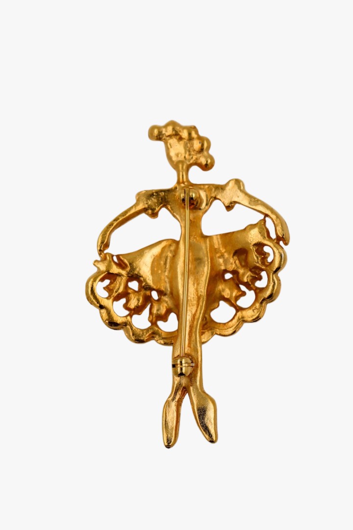 Dos de Broche en silhouette de danseuse étoile vintage dorée détail sur le fermoir