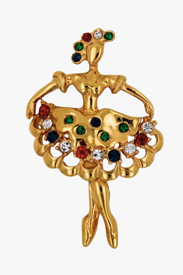 Broche en silhouette de danseuse étoile vintage dorée