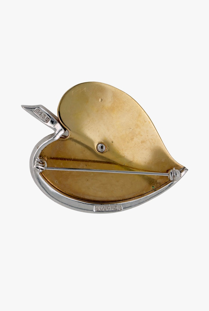 Broche doré du créateur Marcel Boucher , détail Strass en forme de feuilles - Vintage Fantaisie de luxe