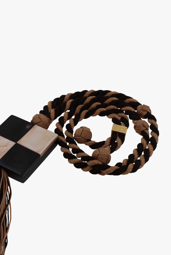Collier Yves saint laurent en corde et en bois camel et noir
