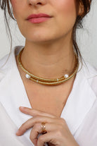 collier perles blanches doré ras de cou  strass Swarovski