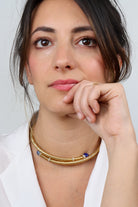 bijou fait main collier ras de cou doré chocker bleu et bleu jean strass made in france