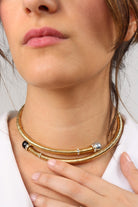 bijou fait main  collier doré noir et gris nacrées ras de cou chocker  strass Swarovski