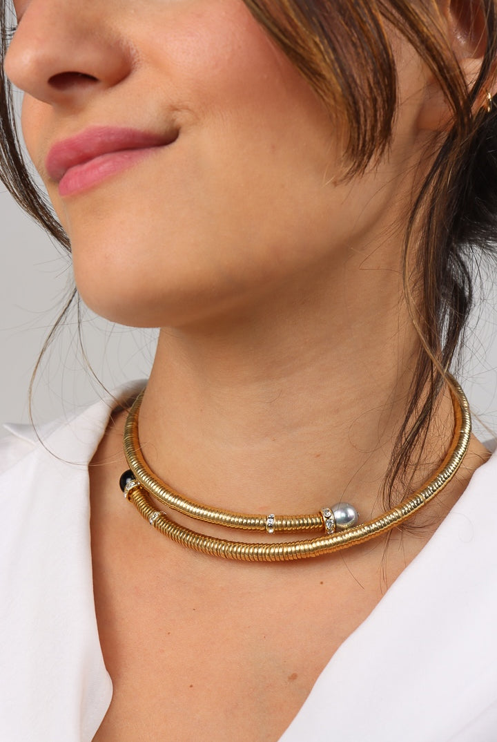 collier doré noir et gris ras de cou chocker  strass Swarovski