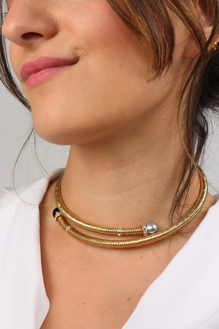 collier doré noir et gris ras de cou chocker strass Swarovski