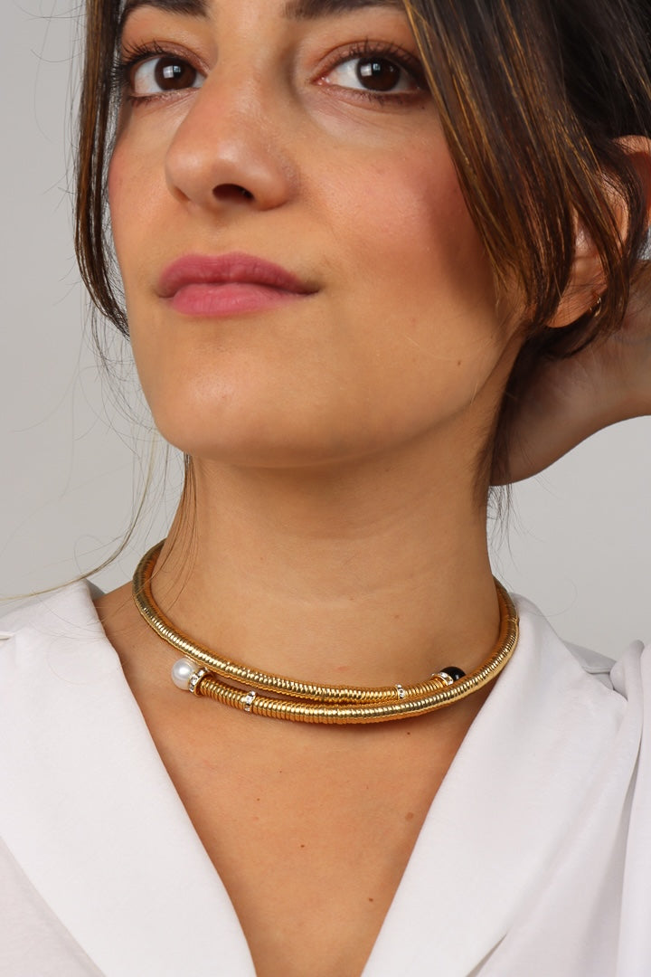 collier doré noir et blanc ras de cou chocker strass Swarovski