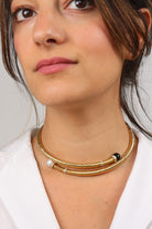 collier doré perles noires et blanches ras de cou chocker strass Swarovski