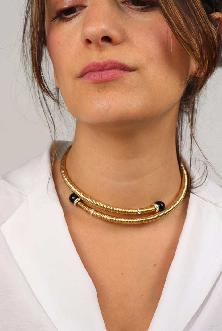 collier perles noires doré chocker  strass Swarovski