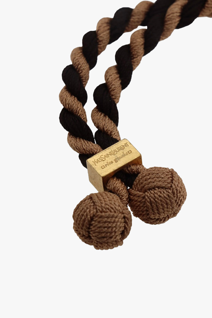Piece unique Collier Yves saint Laurent en corde et en bois camel et noir