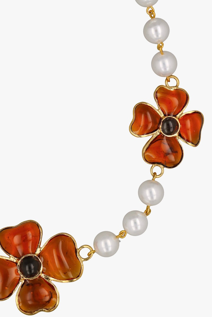 Chocker en perles et en pâte de verre - orange Topaze