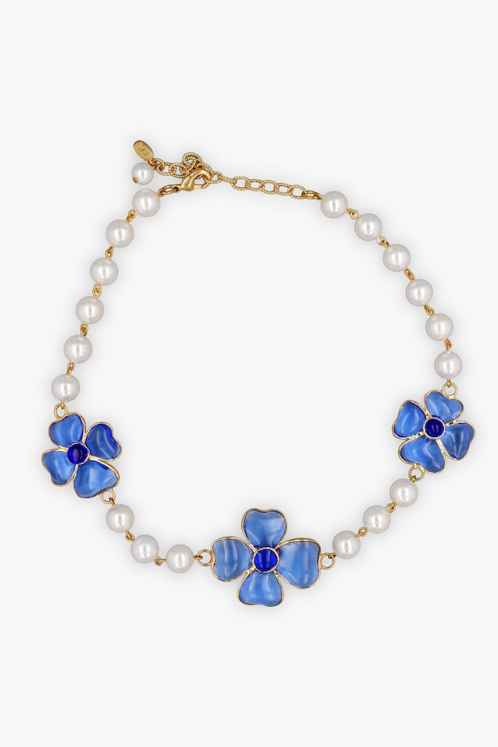 chocker en perles et pâte de verre fait à la main en France - Bleu Saphir