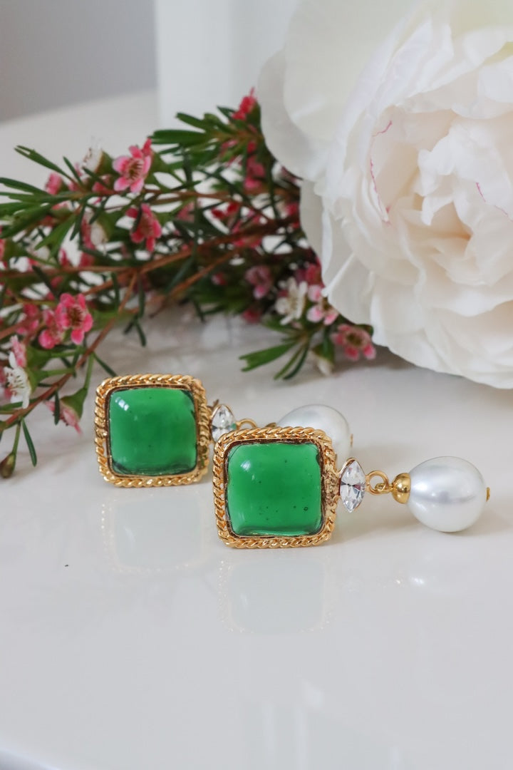 Paire de Boucles d'oreilles en pâte de verre pendantes bijou fait main pour femme