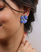 Boucles d'oreilles en forme de trèfle en pâte de vert bleu bijou fait main en France