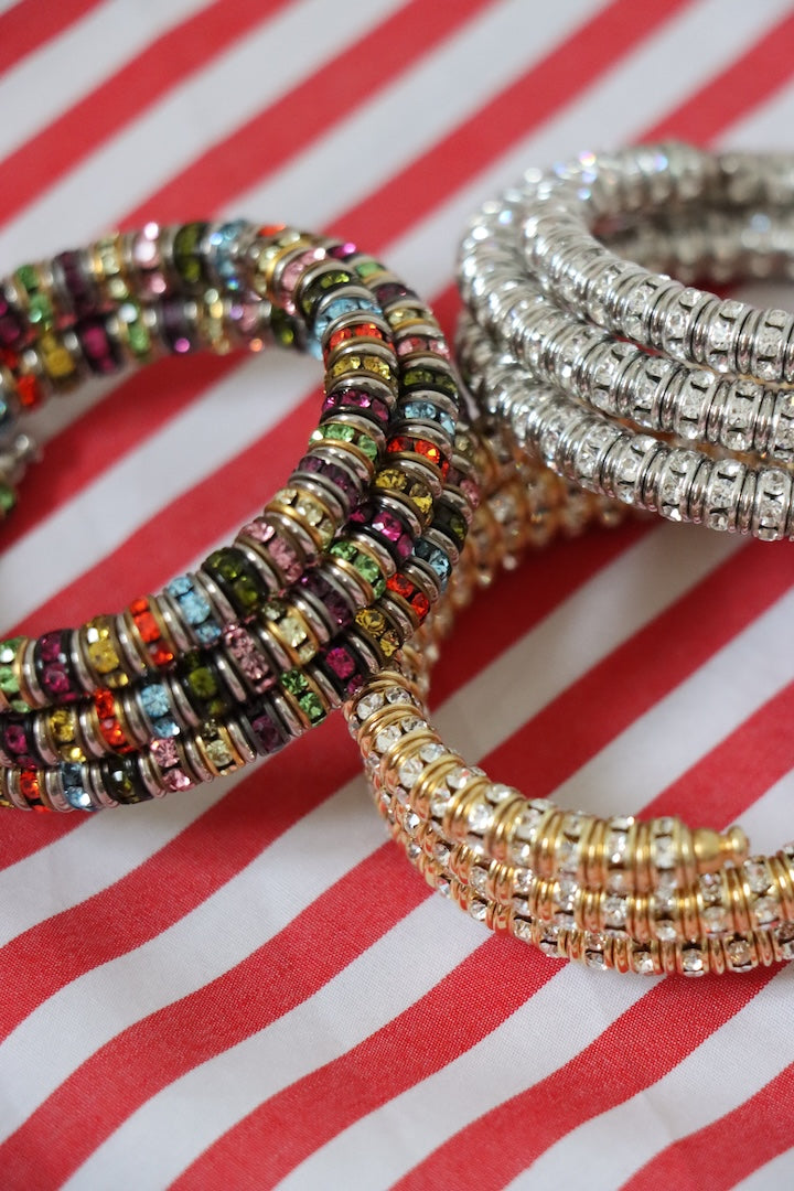 Bracelet en rondelle de strass doré, argenté et multicolor fabriqué en france à la min