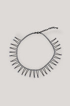 Collier chocker ras de cou fantaisie géométrique noir et strass argenté brillant femme 