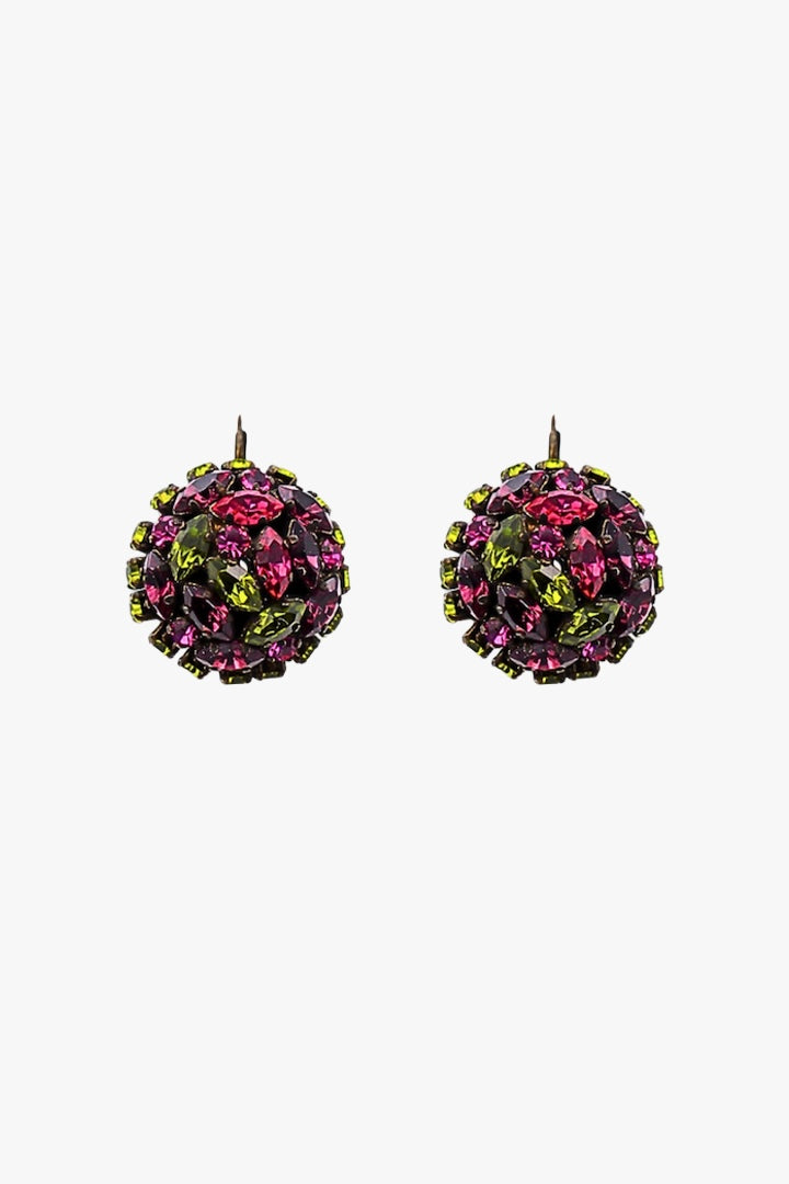 Boucles d'oreilles en strass rose et verte
