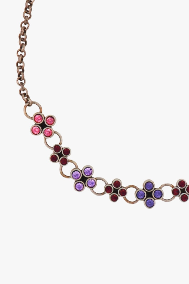 Collier ras de cou avec fleur colorés rose violet bordeaux