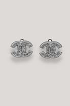 Boucles d'oreilles cabochon Chanel ornée de strass vintage argent 