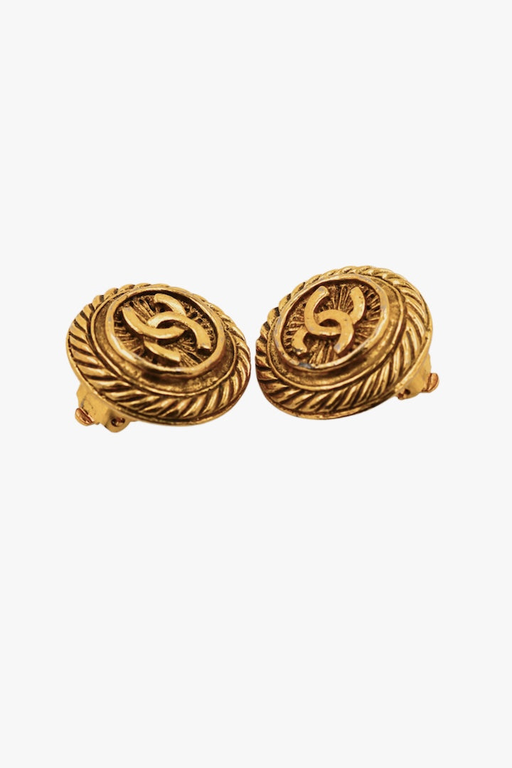 Boucles d'oreilles cabochon fermoir clip Chanel vintage 