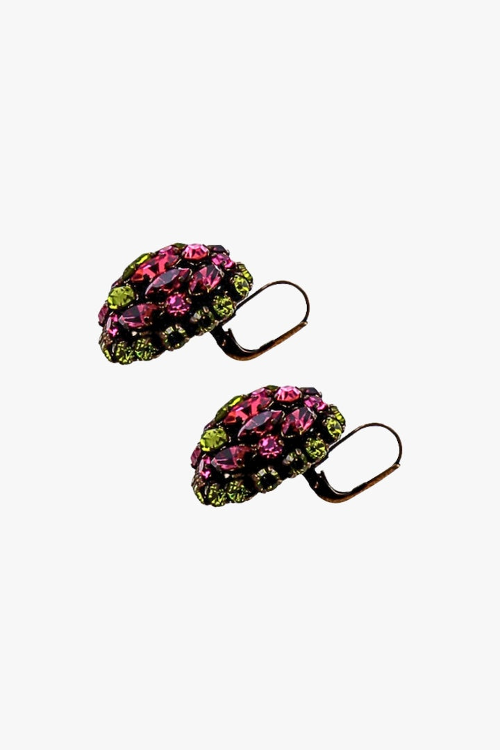 Boucles d'oreilles en strass dormeuse rose et verte - vintage collection outlet