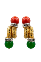 Boucles d'oreilles Charenton dorées à l'or fin, cabochons chryso et corail à l'éclat raffiné