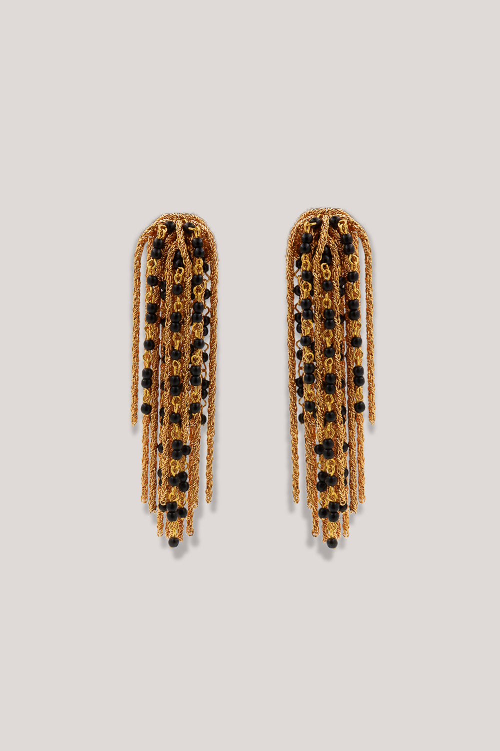 boucles d'oreilles dorées longues Gonzague perles noires bijou fait main 