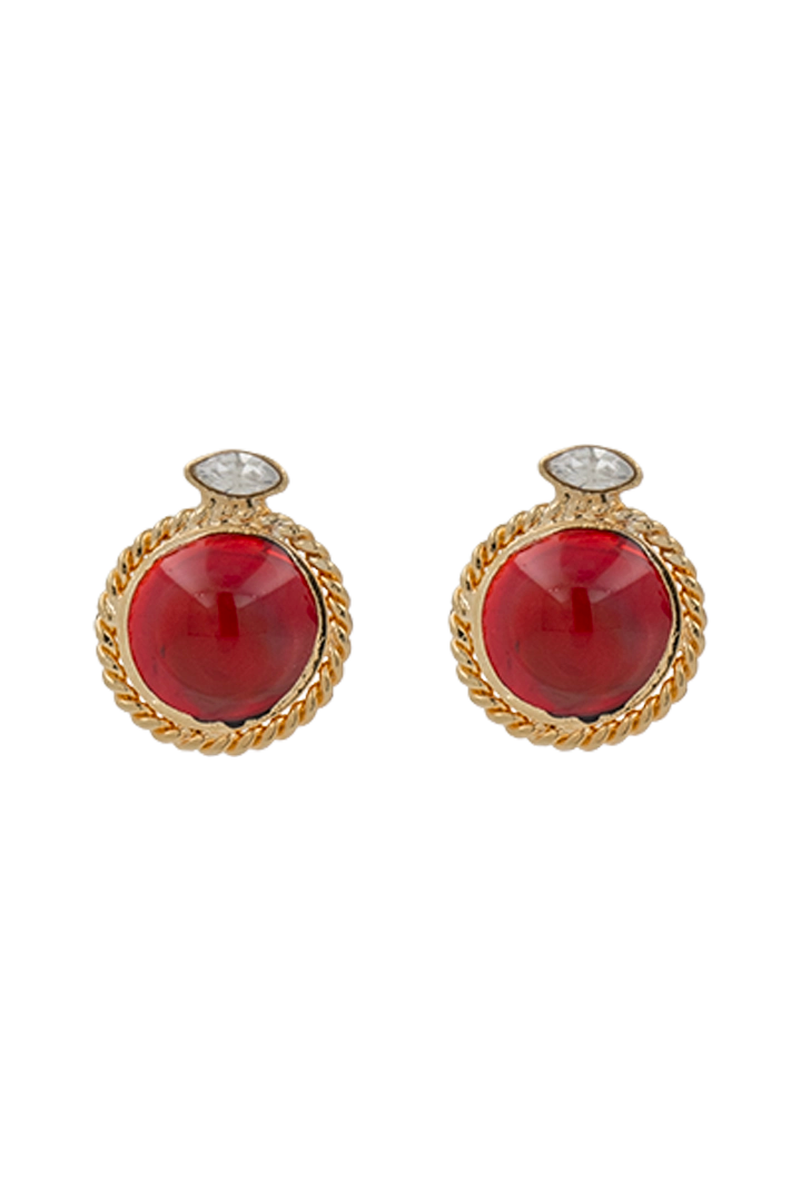 Boucles d'Oreilles fermoir oreilles percées rondes en pâte de verre rubis 