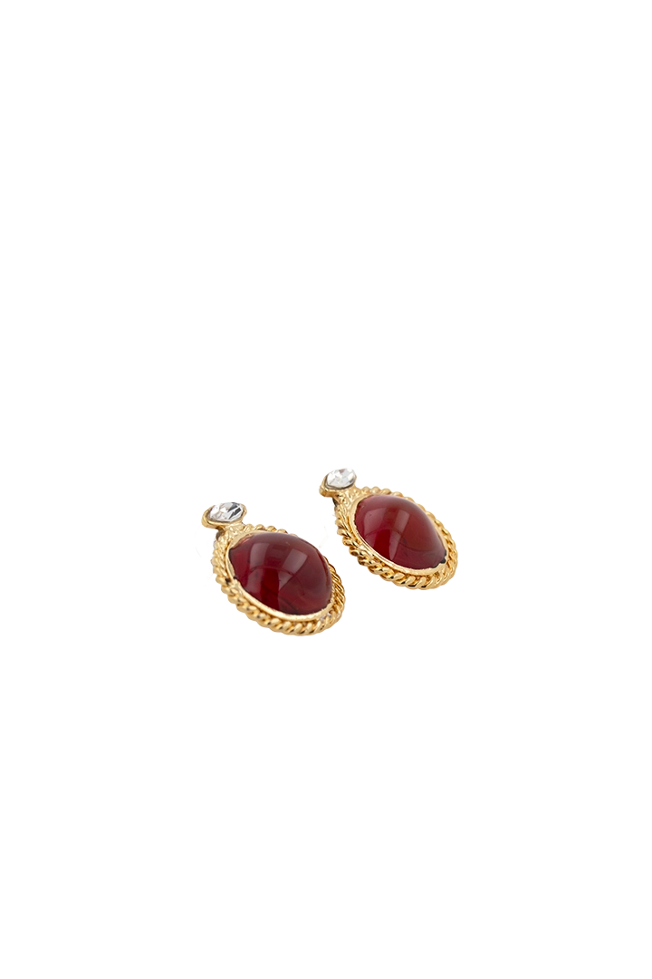 Boucles d'oreilles ronde en pâte de verre détail doré pour oreilles percées rubis 