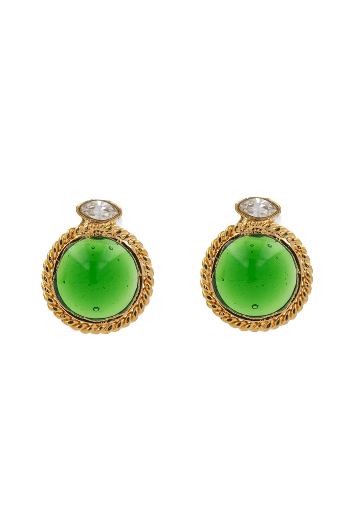 Boucle d'oreilles ronde en pâte de verre emeraude - fait à la main 