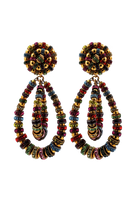Boucles d'oreilles en perles dorée et rondelles de strass multicolore - fait à la main en France