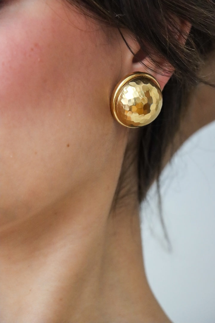 Paire de Boules d'oreilles cabochon dorées bijoux Stern - fermoir clip - pièce unique 