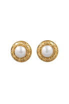 Boucles d'oreilles chanel ronde avec perles blanches au centre dorée 