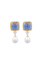 Boucles d'oreilles Mansart pendantes perles et pâte de verre saphir transparent